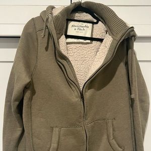 Abercrombie fleece Zip Up. Very warm light olive color.